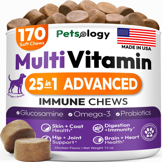 Dog Multivitamin Chewable Supplements with Glucosamine - 170 Chews for Hip Health