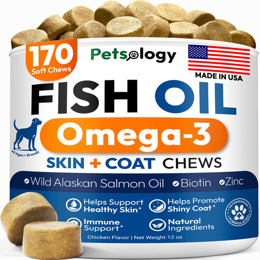 Omega 3 Fish Oil for Dogs 170 Chews Dogs Itchy Skin Allergy Relief Skin Coat