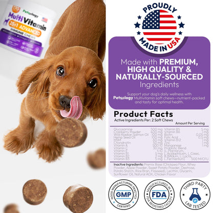 Dog Multivitamin Chewable Supplements with Glucosamine - 170 Chews for Hip Health
