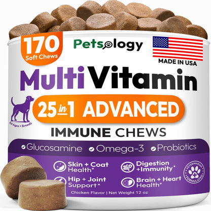 Dog Multivitamin Chewable Supplements with Glucosamine - 170 Chews for Hip Health