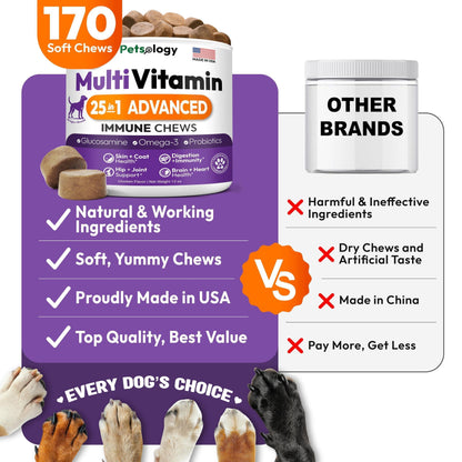 Dog Multivitamin Chewable Supplements with Glucosamine - 170 Chews for Hip Health